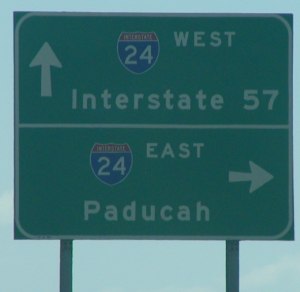 I-24 sign showing Interstate 57 as a control city.